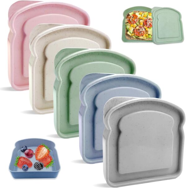 5 Pack Sandwich Containers, Pastic Sandwich Storage for Lunch Boxes